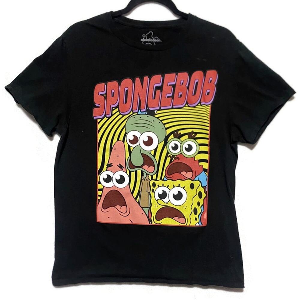 Spongebob Squarepants Scream Graphic T-Shirt Size Large Black Nickelodeon